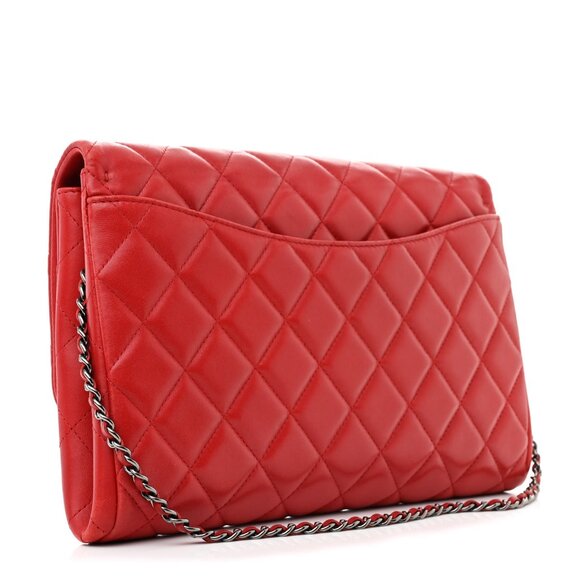 Chanel Lambskin Quilted Clutch with Chain Flap Red Shoulder Bag - Picture 3 of 8